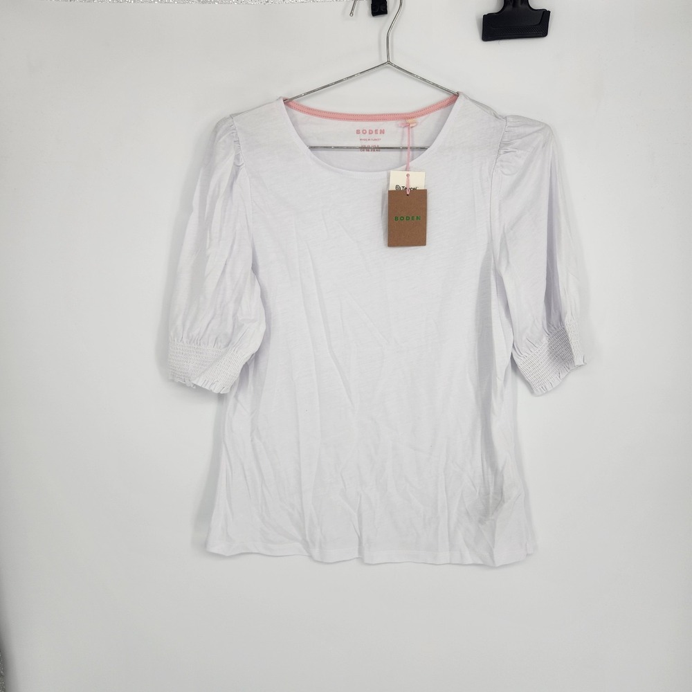 Boden Womens US 8 White Supersoft Smocked T-Shirt NWT Cotton Blend